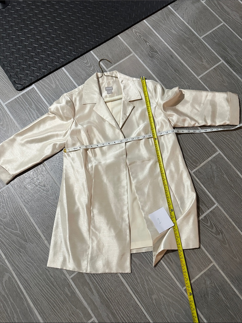 Chico's Satin-Look Open Front Jacket in Champagne Beige